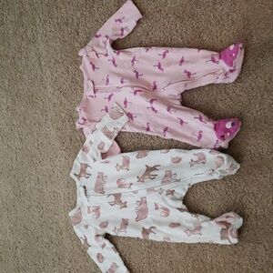 Carter's 3m footed pajamas footies sleep n play pink flamingos woodland animals